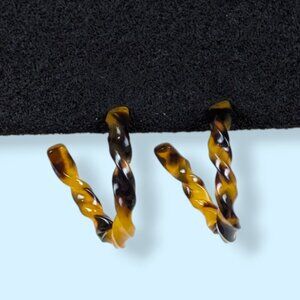 (2/$20) V. Faux Tortoiseshell Twisted Open Hoop Earrings